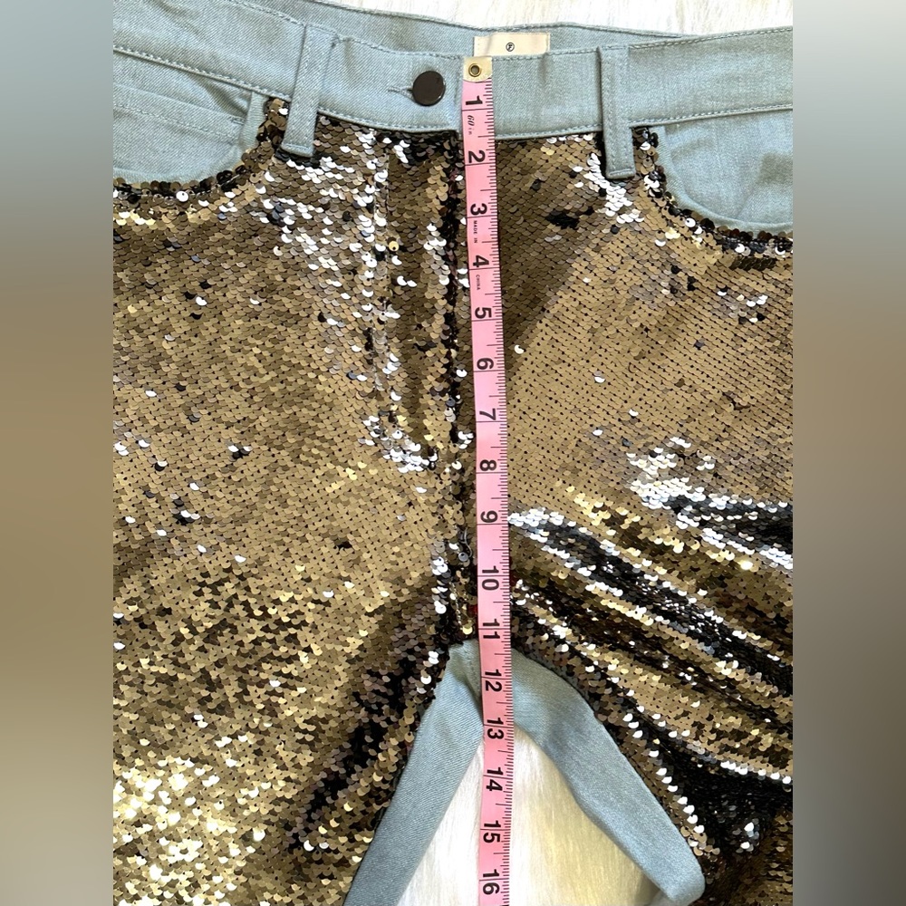 French Connection Women’s Jeans Reversible Flip Sequins Gunmetal Size 10 NWOT - Picture 6 of 15